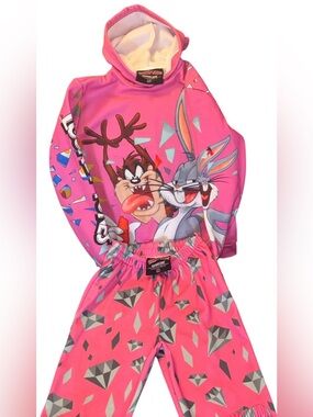 Warner Bros. Pink Sweat Suit Set with Bugs Bunny and Looney Tunes Characters